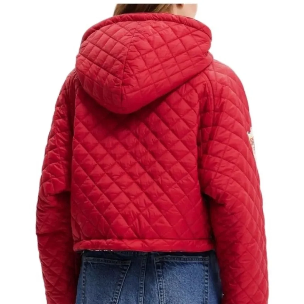 Desigual Women's Red Cropped Quilted Padded Hooded Jacket Size Small - Picture 3 of 12